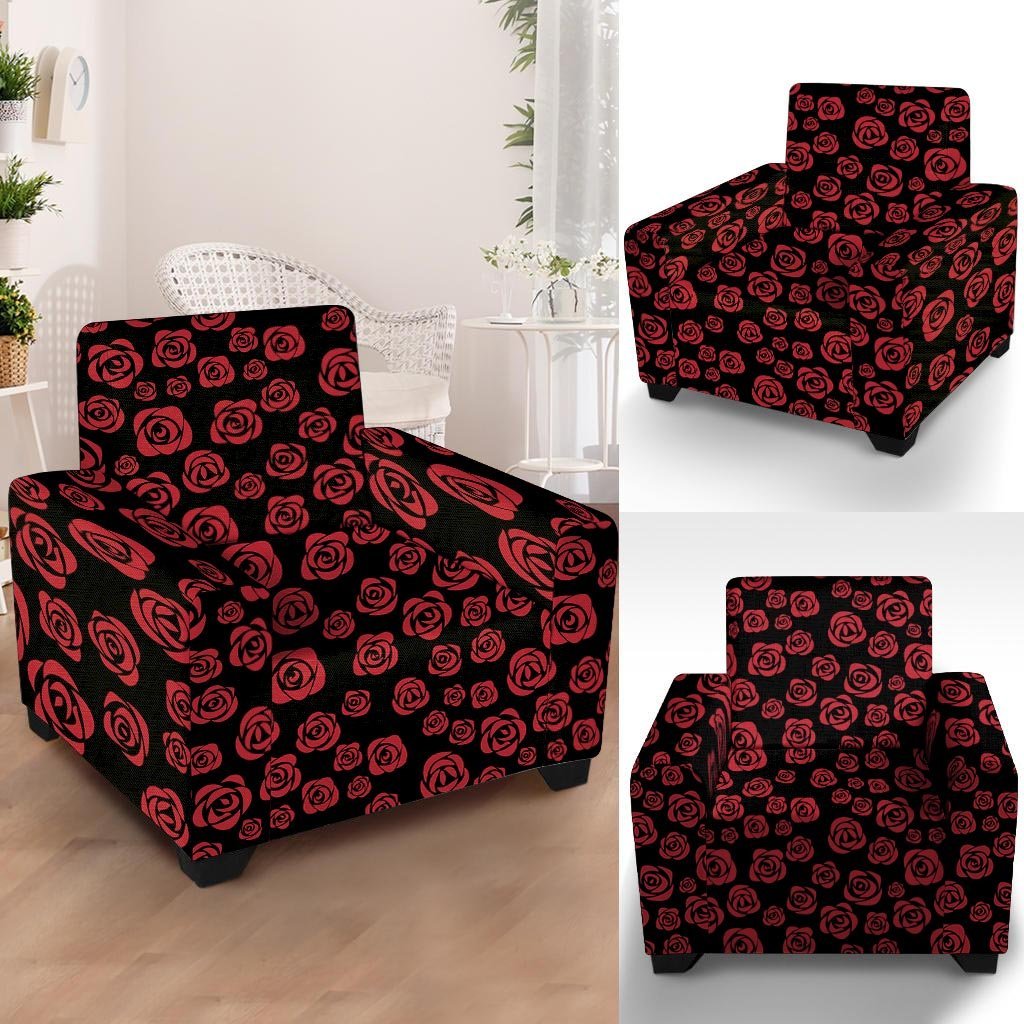 Red Rose Floral Doodle Armchair Cover-grizzshop