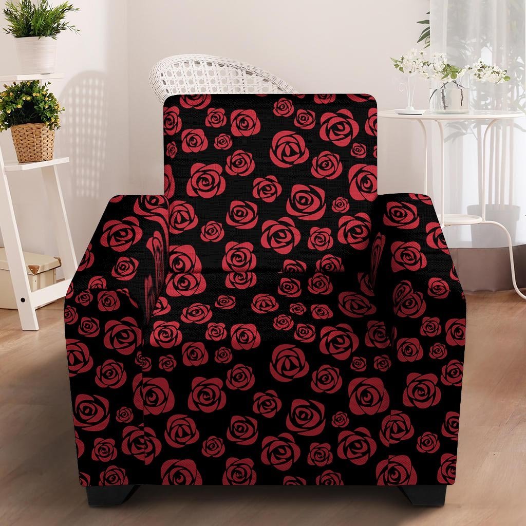 Red Rose Floral Doodle Armchair Cover-grizzshop