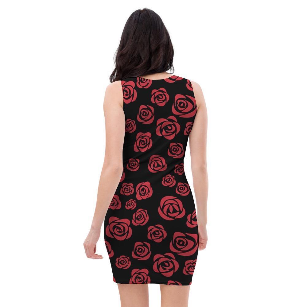 Red Rose Floral Doodle Bodycon Dress-grizzshop