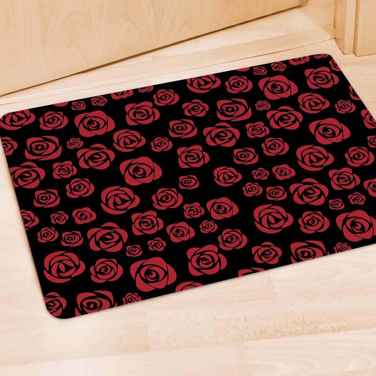 Red Rose Floral Doodle Door Mat-grizzshop