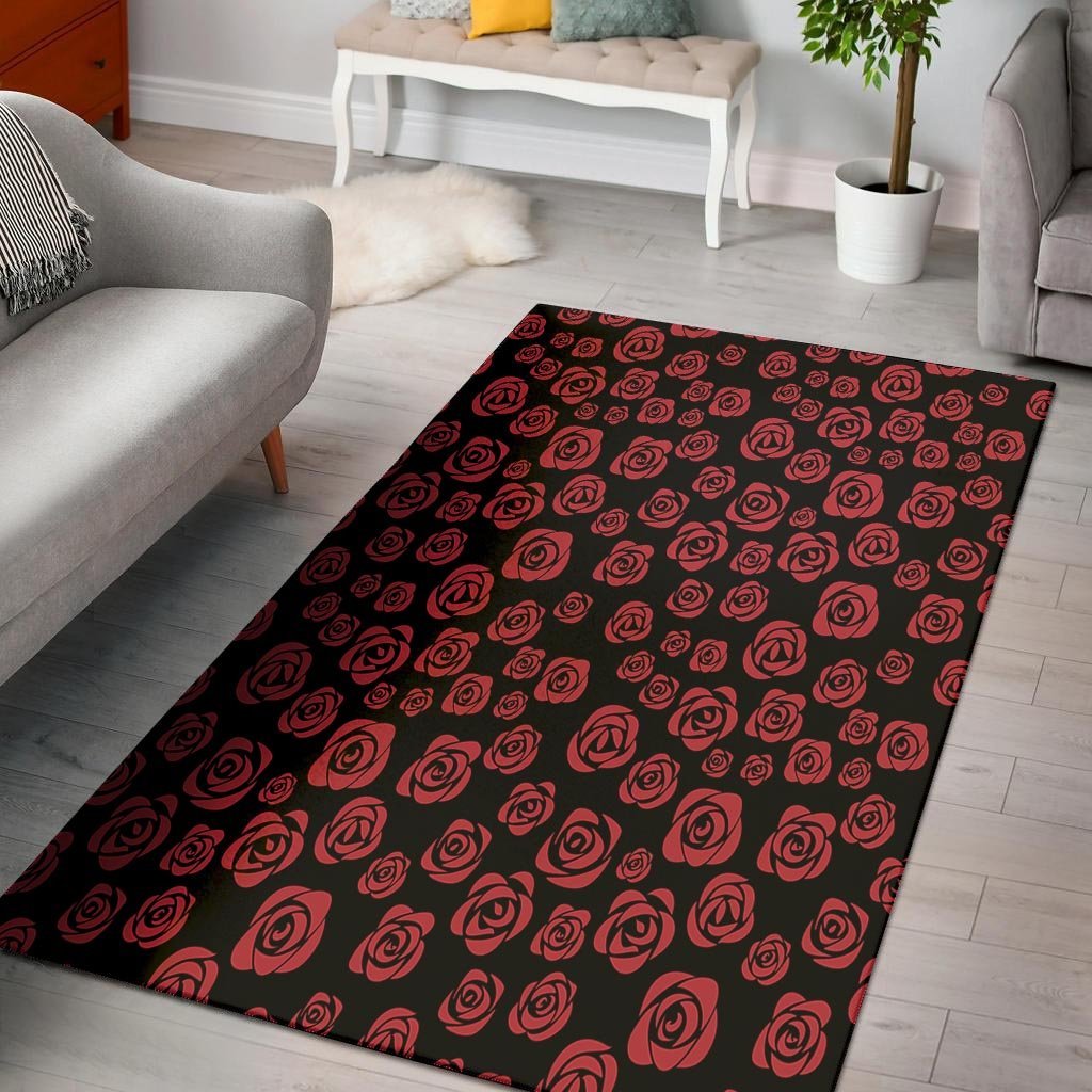 Red Rose Floral Doodle Floor Mat-grizzshop