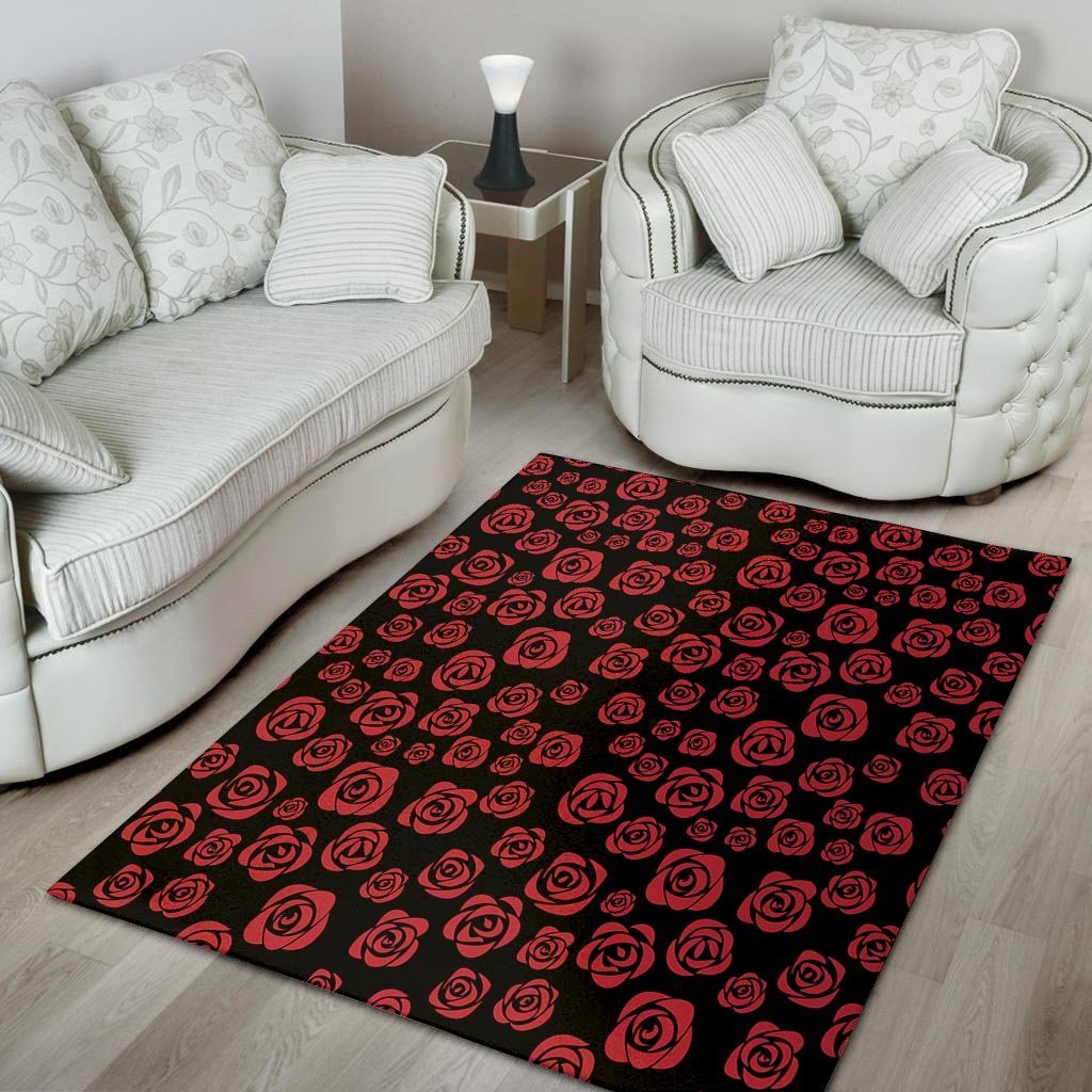 Red Rose Floral Doodle Floor Mat-grizzshop