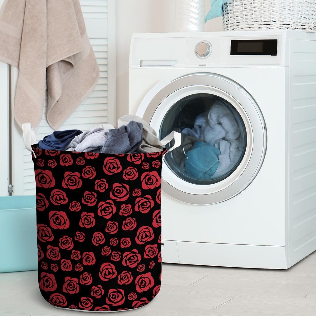 Red Rose Floral Doodle Laundry Basket-grizzshop