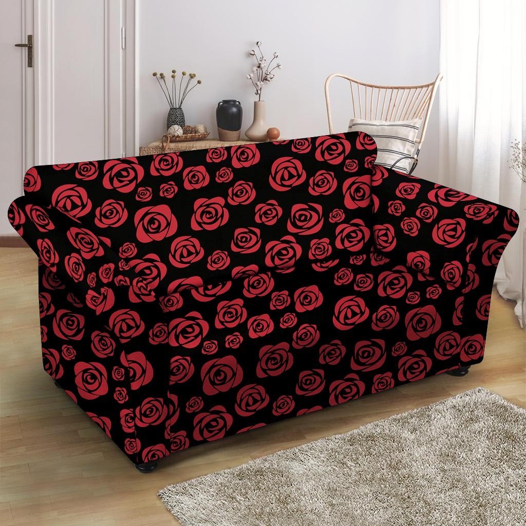 Red Rose Floral Doodle Loveseat Cover-grizzshop