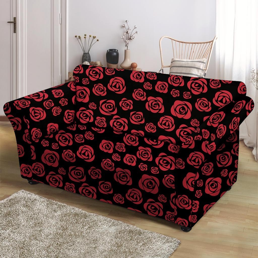 Red Rose Floral Doodle Loveseat Cover-grizzshop