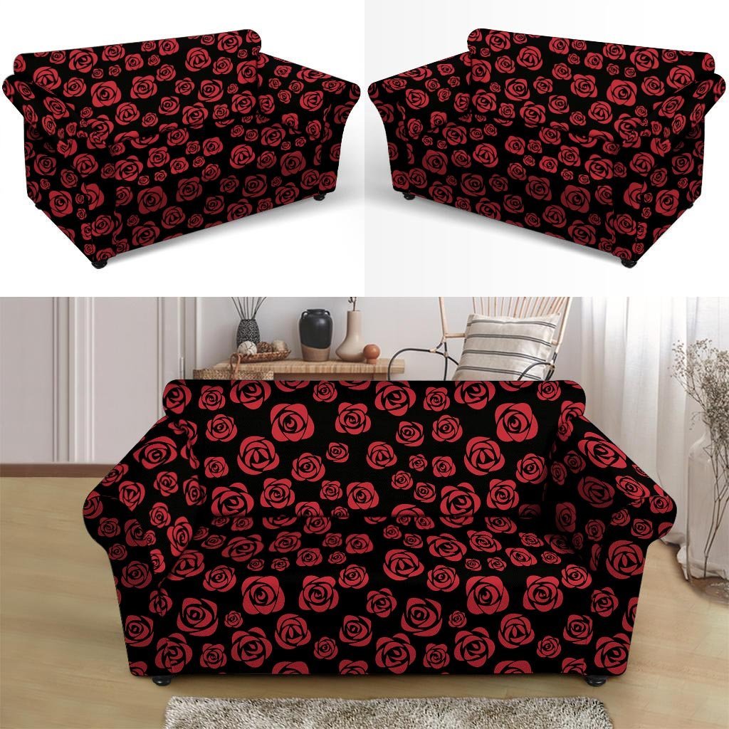 Red Rose Floral Doodle Loveseat Cover-grizzshop