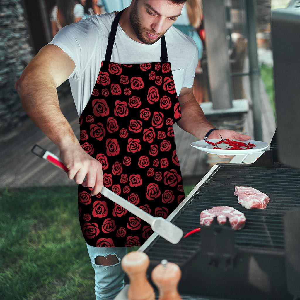 Red Rose Floral Doodle Men's Apron-grizzshop