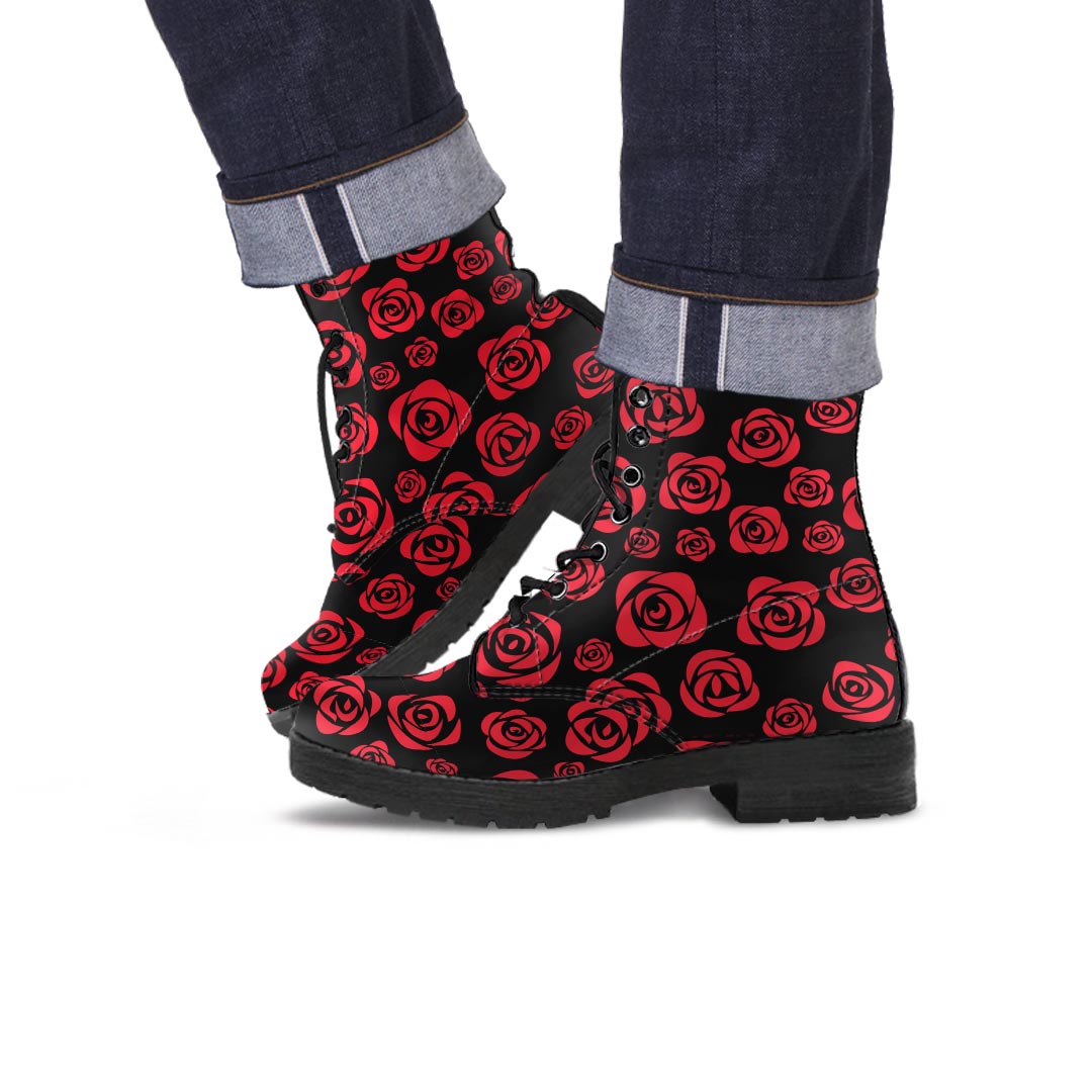 Red Rose Floral Doodle Men's Boots-grizzshop