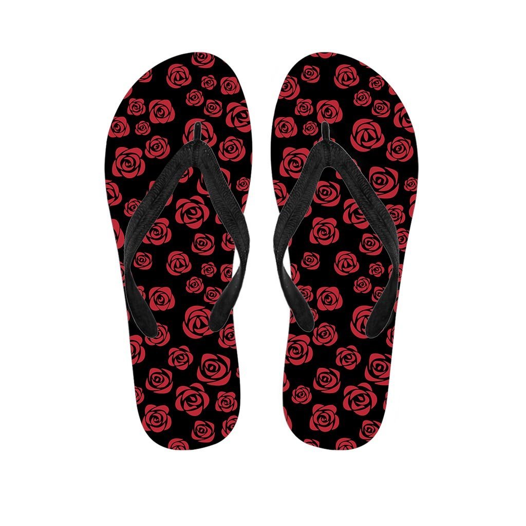 Red Rose Floral Doodle Men's Flip Flops-grizzshop