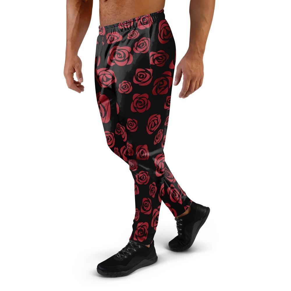Red Rose Floral Doodle Men's Joggers-grizzshop