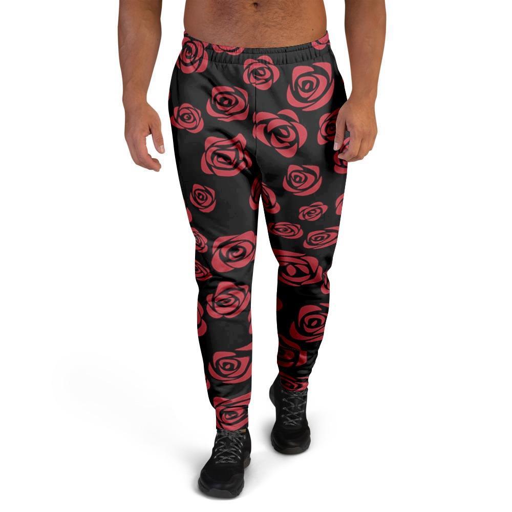 Red Rose Floral Doodle Men's Joggers-grizzshop