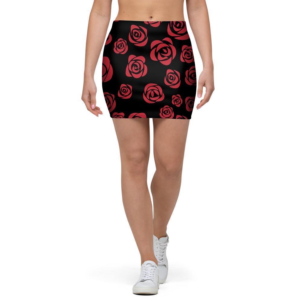 Red Rose Floral Doodle Mini Skirt-grizzshop