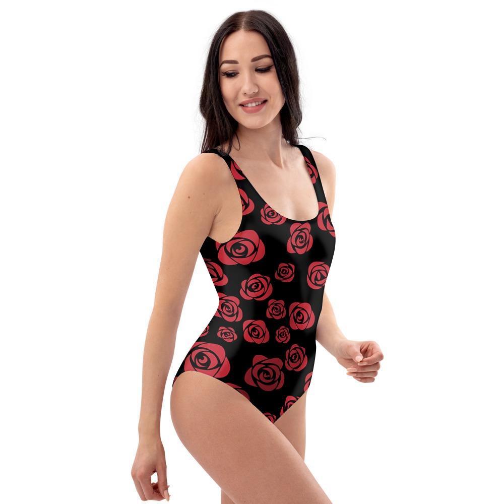 Red Rose Floral Doodle One Piece Swimsuite-grizzshop