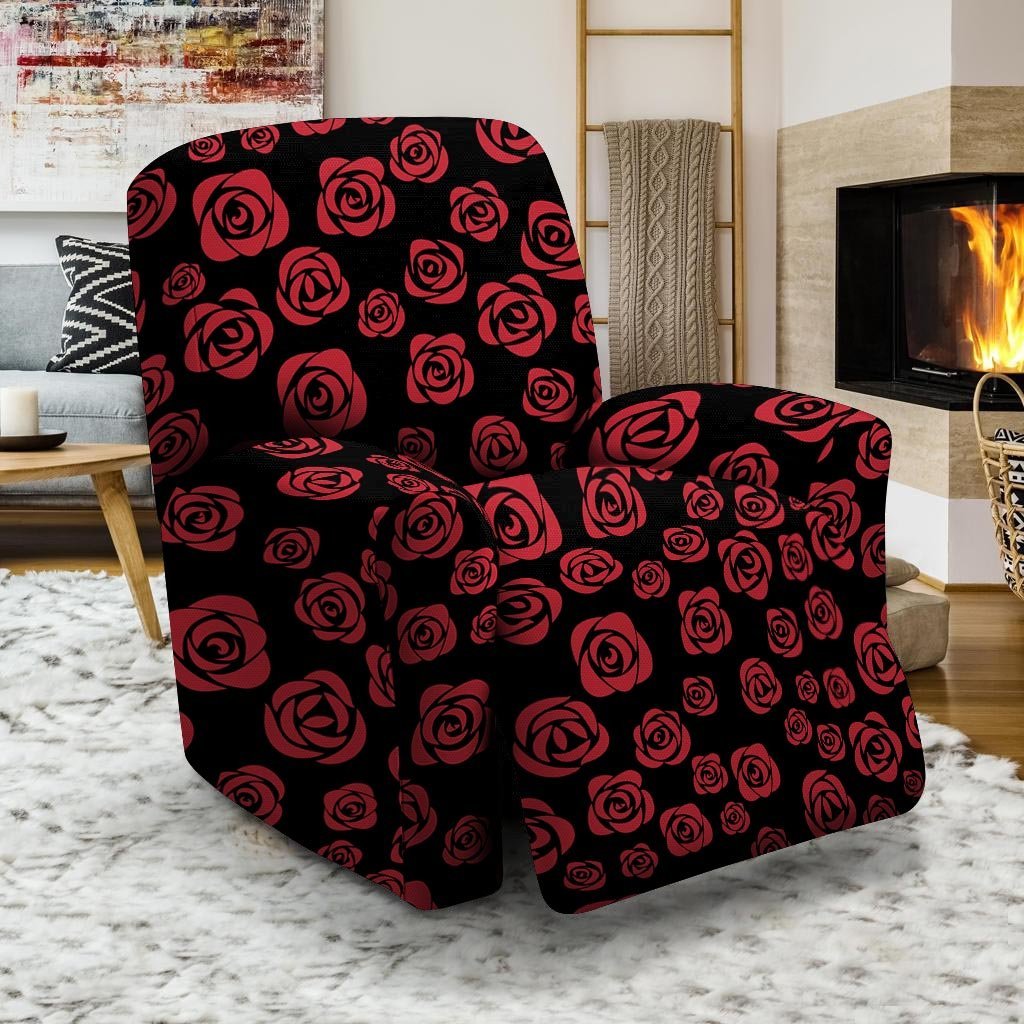 Red Rose Floral Doodle Recliner Cover-grizzshop