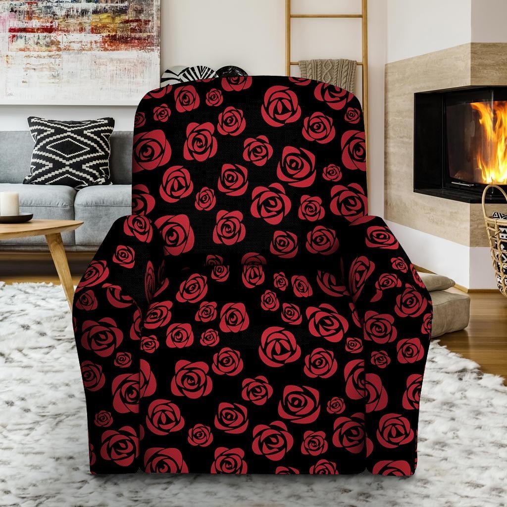 Red Rose Floral Doodle Recliner Cover-grizzshop