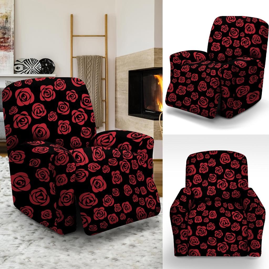 Red Rose Floral Doodle Recliner Cover-grizzshop