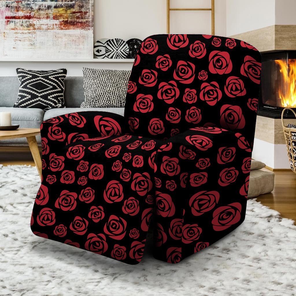 Red Rose Floral Doodle Recliner Cover-grizzshop