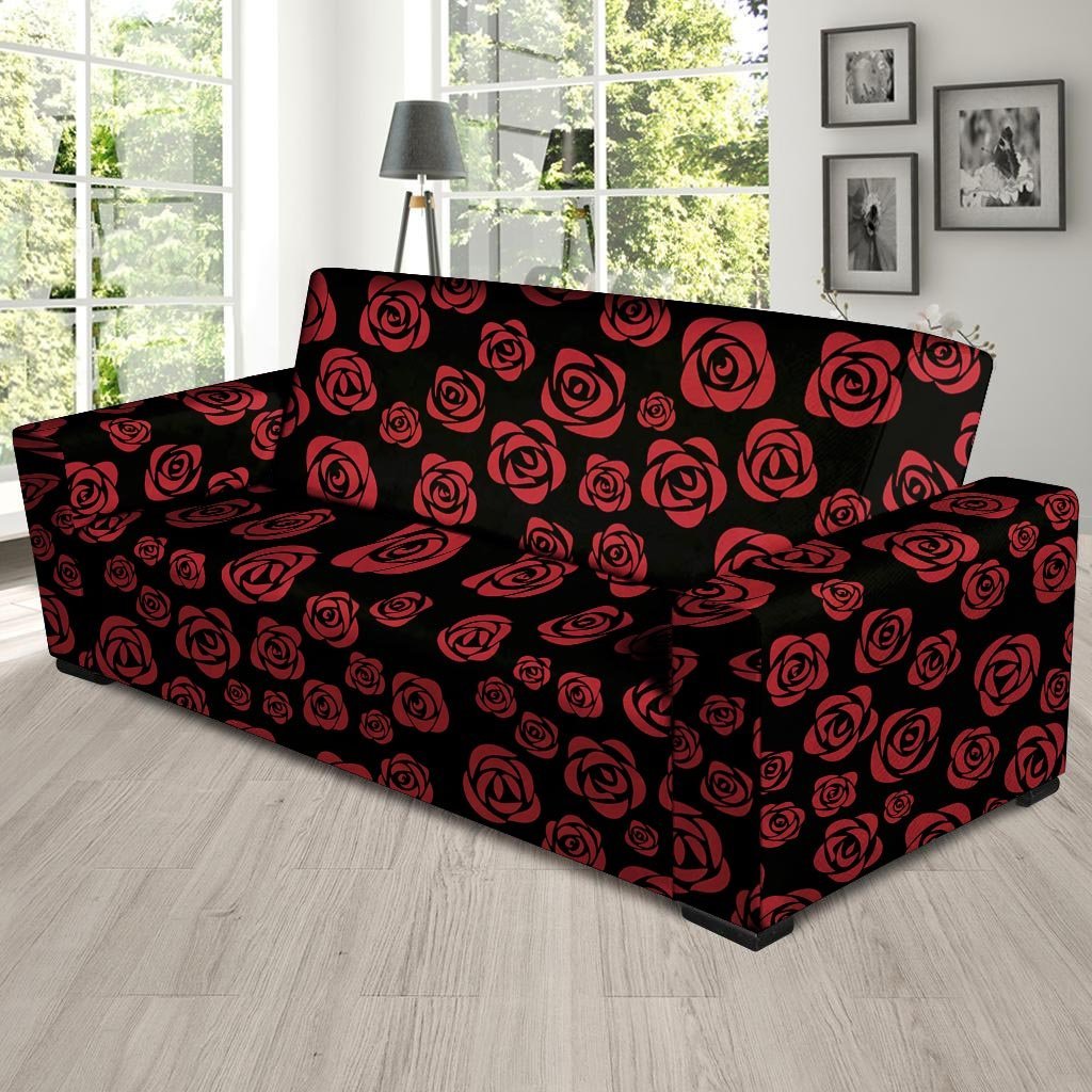 Red Rose Floral Doodle Sofa Cover-grizzshop