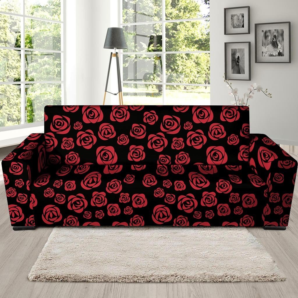 Red Rose Floral Doodle Sofa Cover-grizzshop