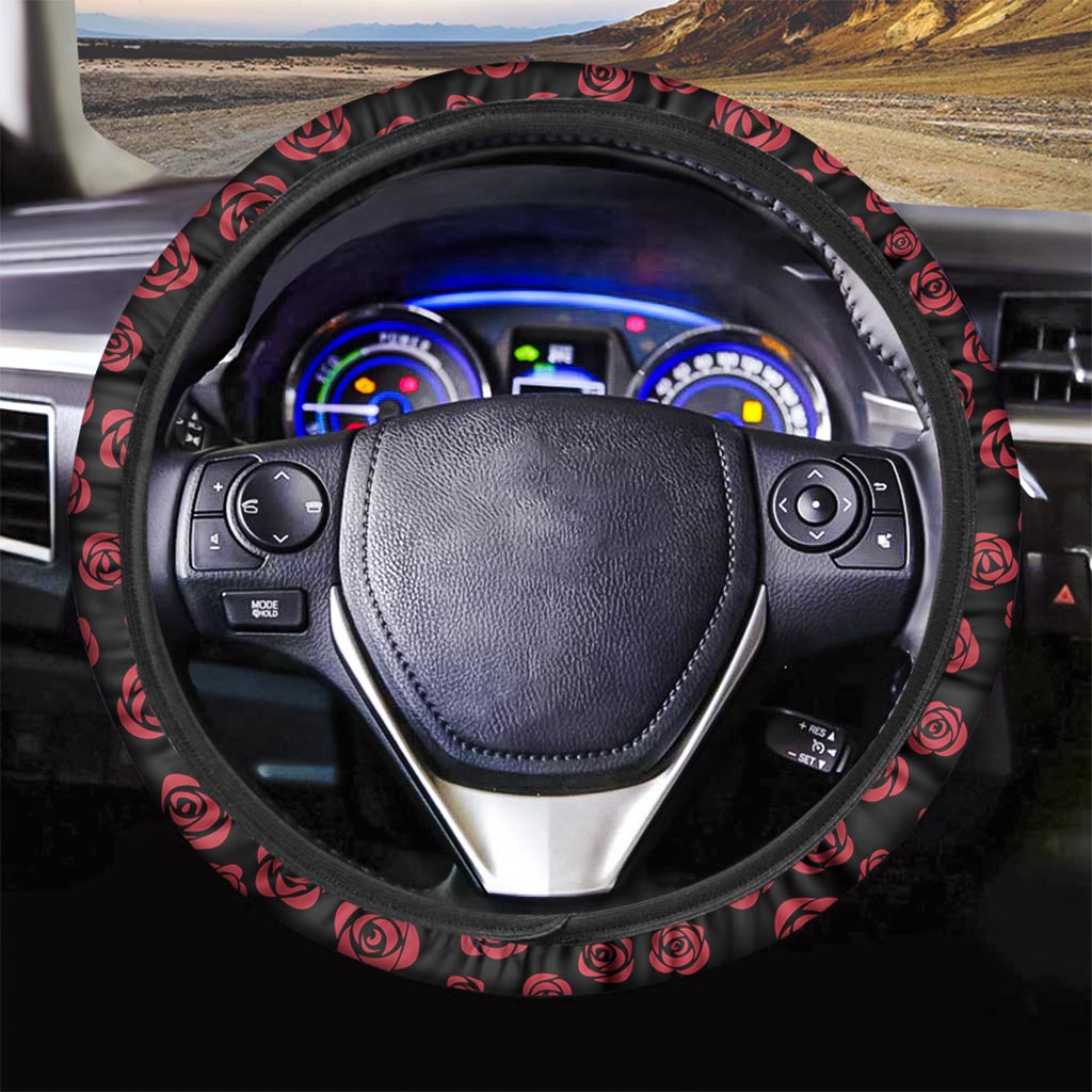 Red Rose Floral Doodle Steering Wheel Cover-grizzshop