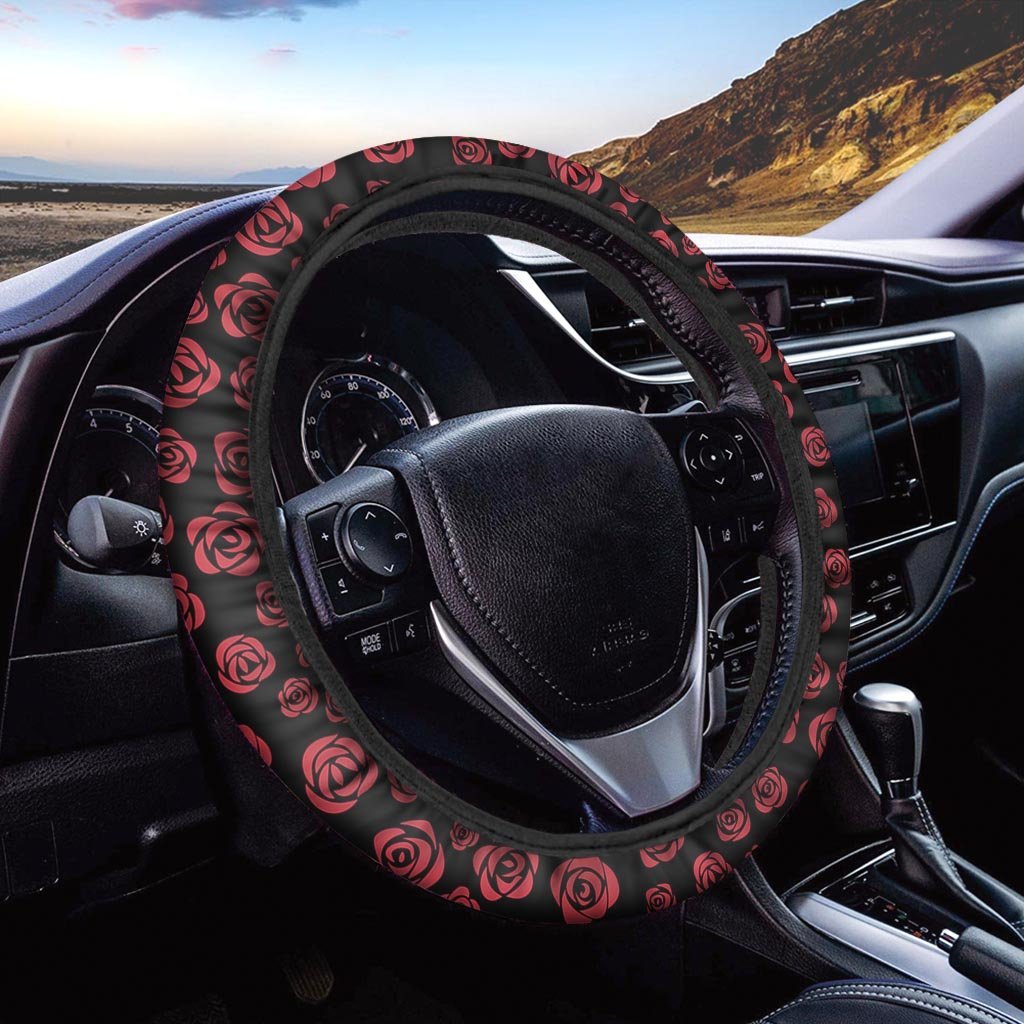 Red Rose Floral Doodle Steering Wheel Cover-grizzshop