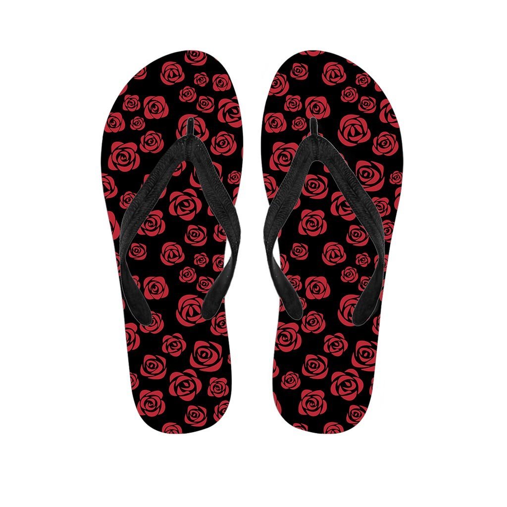 Red Rose Floral Doodle Women's Flip Flops-grizzshop