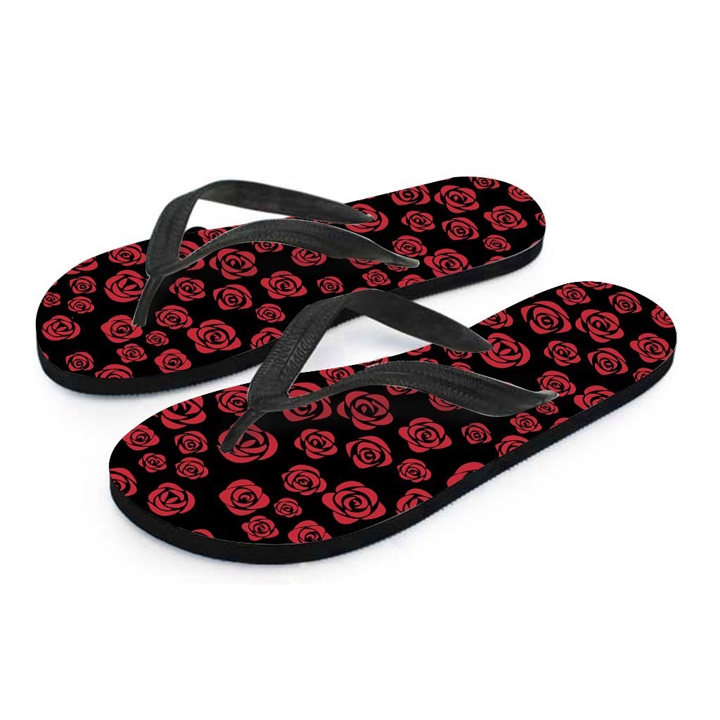 Red Rose Floral Doodle Women's Flip Flops-grizzshop