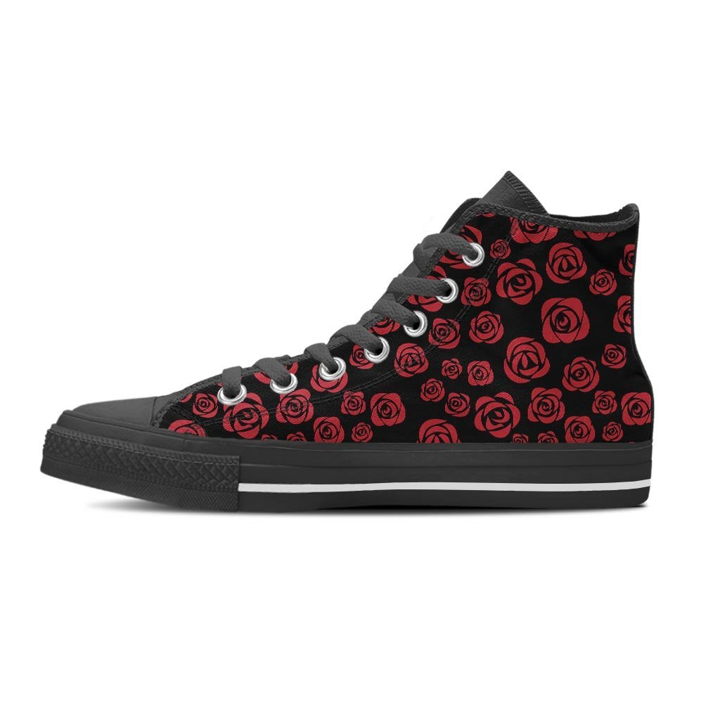 Red Rose Floral Doodle Women's High Top Shoes-grizzshop