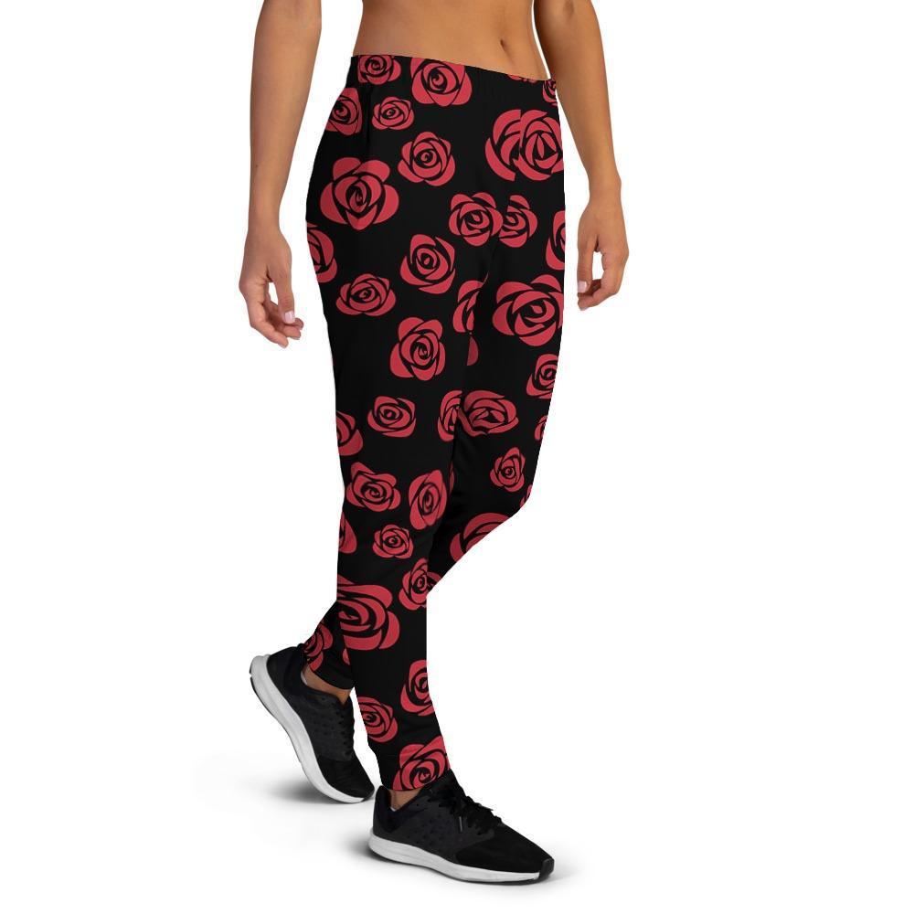 Red Rose Floral Doodle Women's Joggers-grizzshop