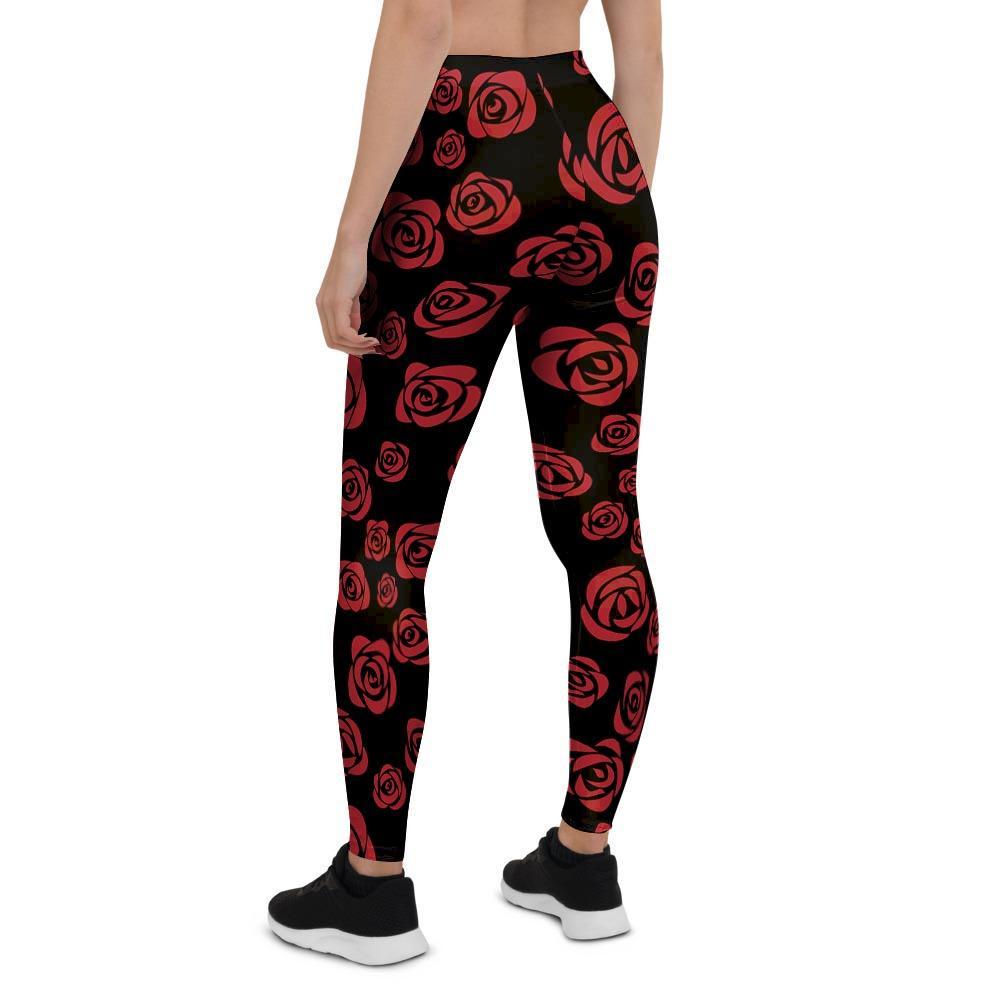 Red Rose Floral Doodle Women's Leggings-grizzshop