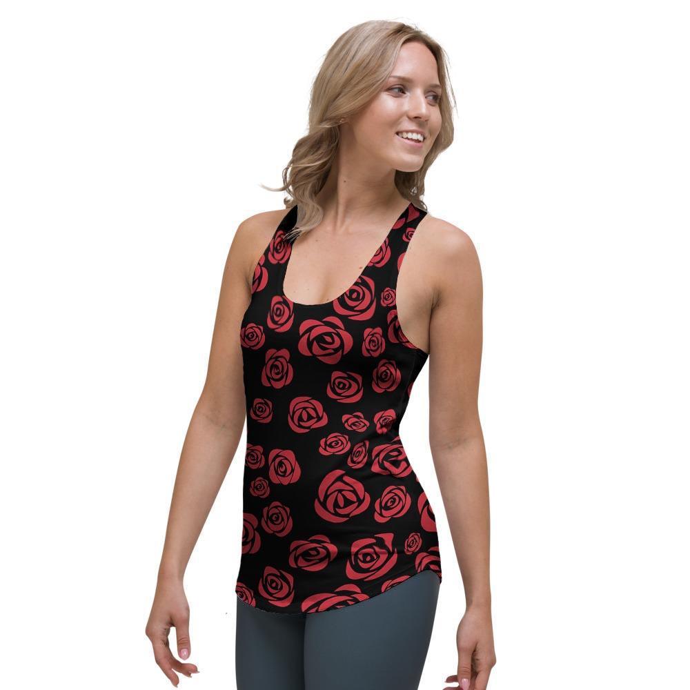 Red Rose Floral Doodle Women's Racerback Tank Top-grizzshop