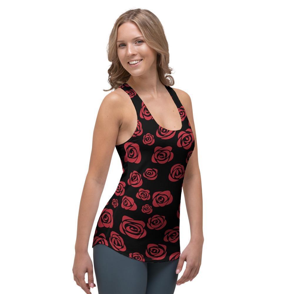 Red Rose Floral Doodle Women's Racerback Tank Top-grizzshop