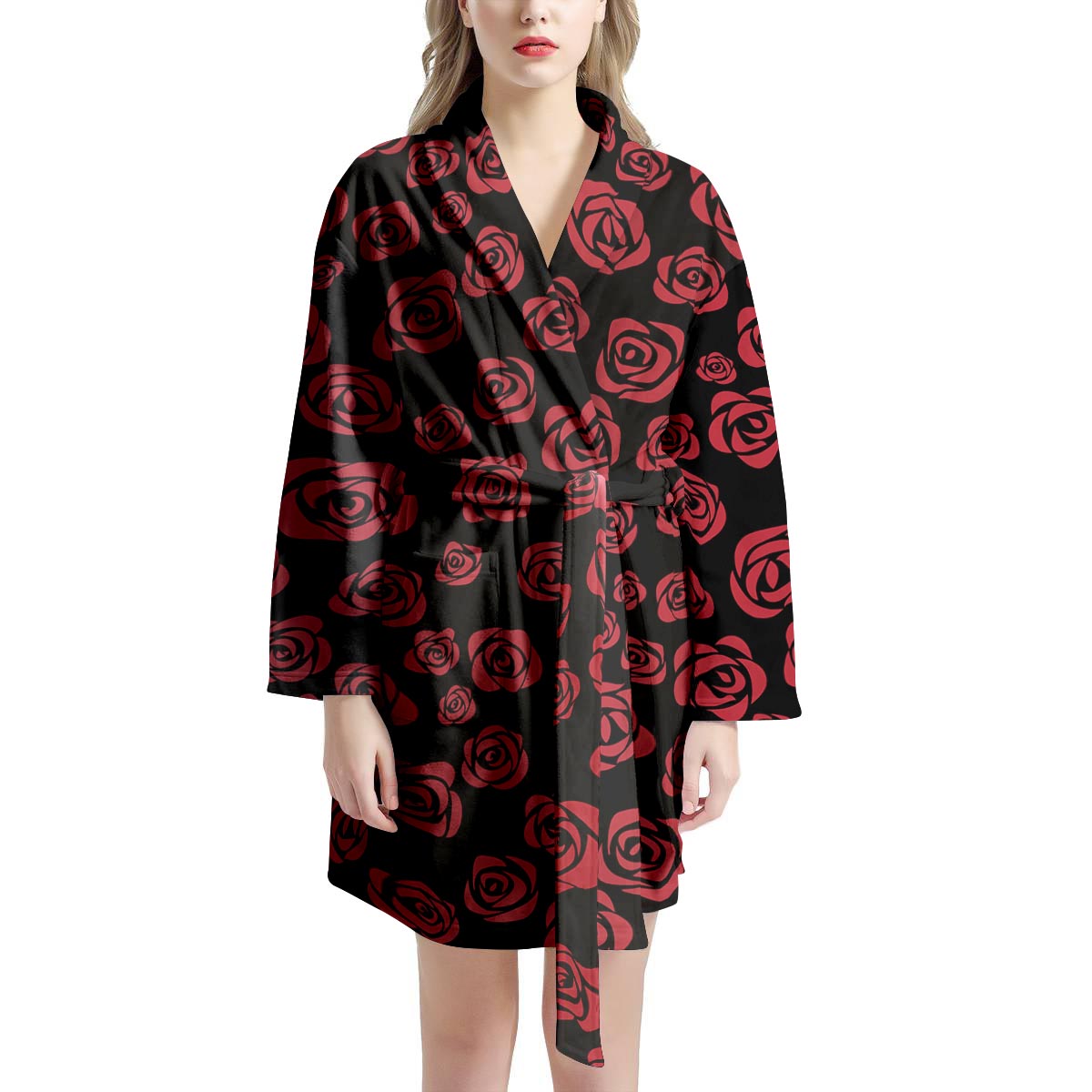 Red Rose Floral Doodle Women's Robe-grizzshop