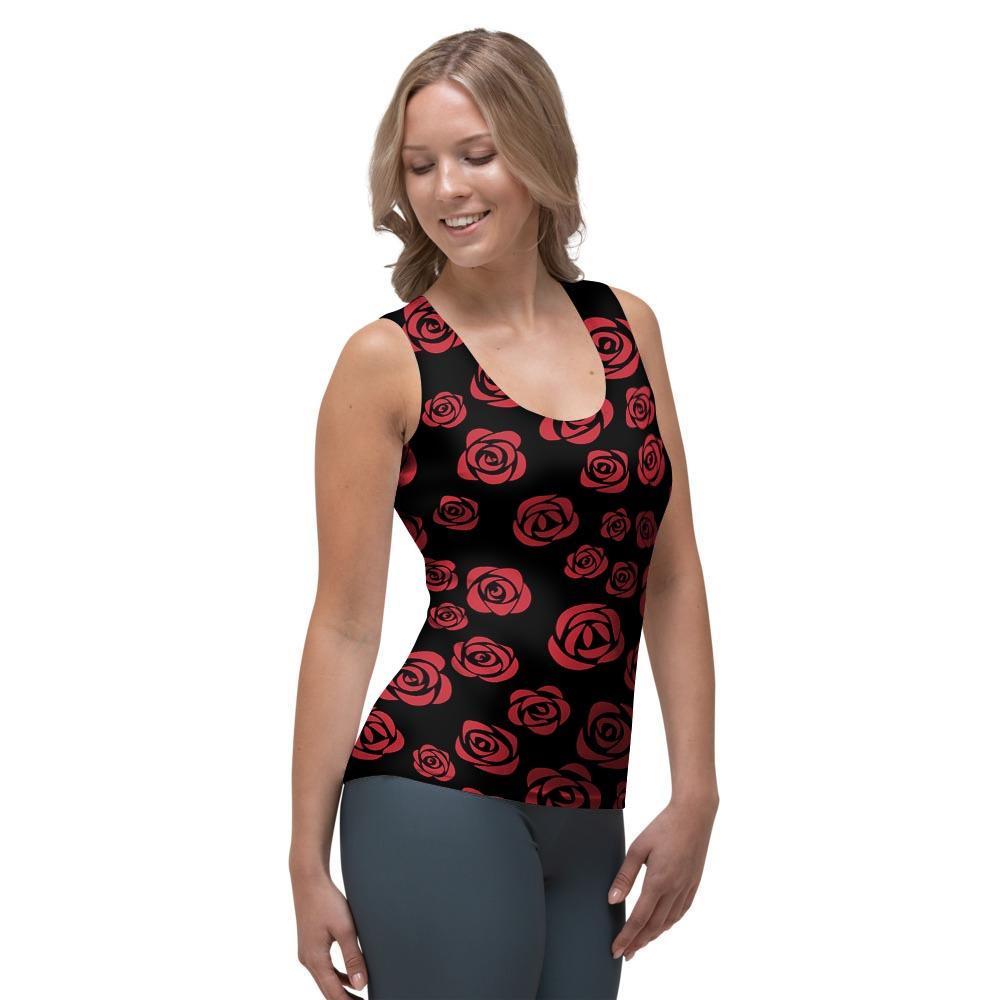 Red Rose Floral Doodle Women's Tank Top-grizzshop