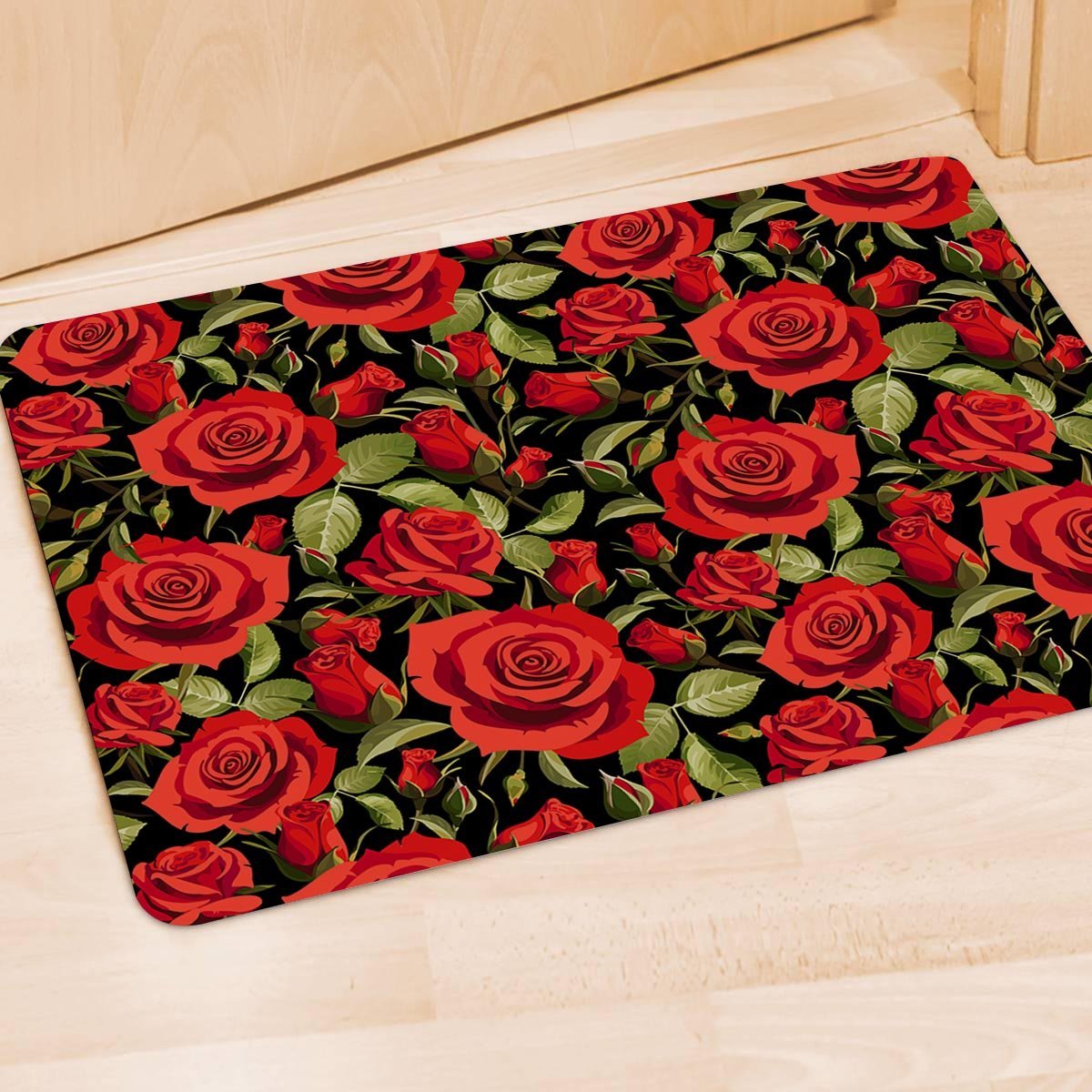 Red Rose Floral Door Mat-grizzshop