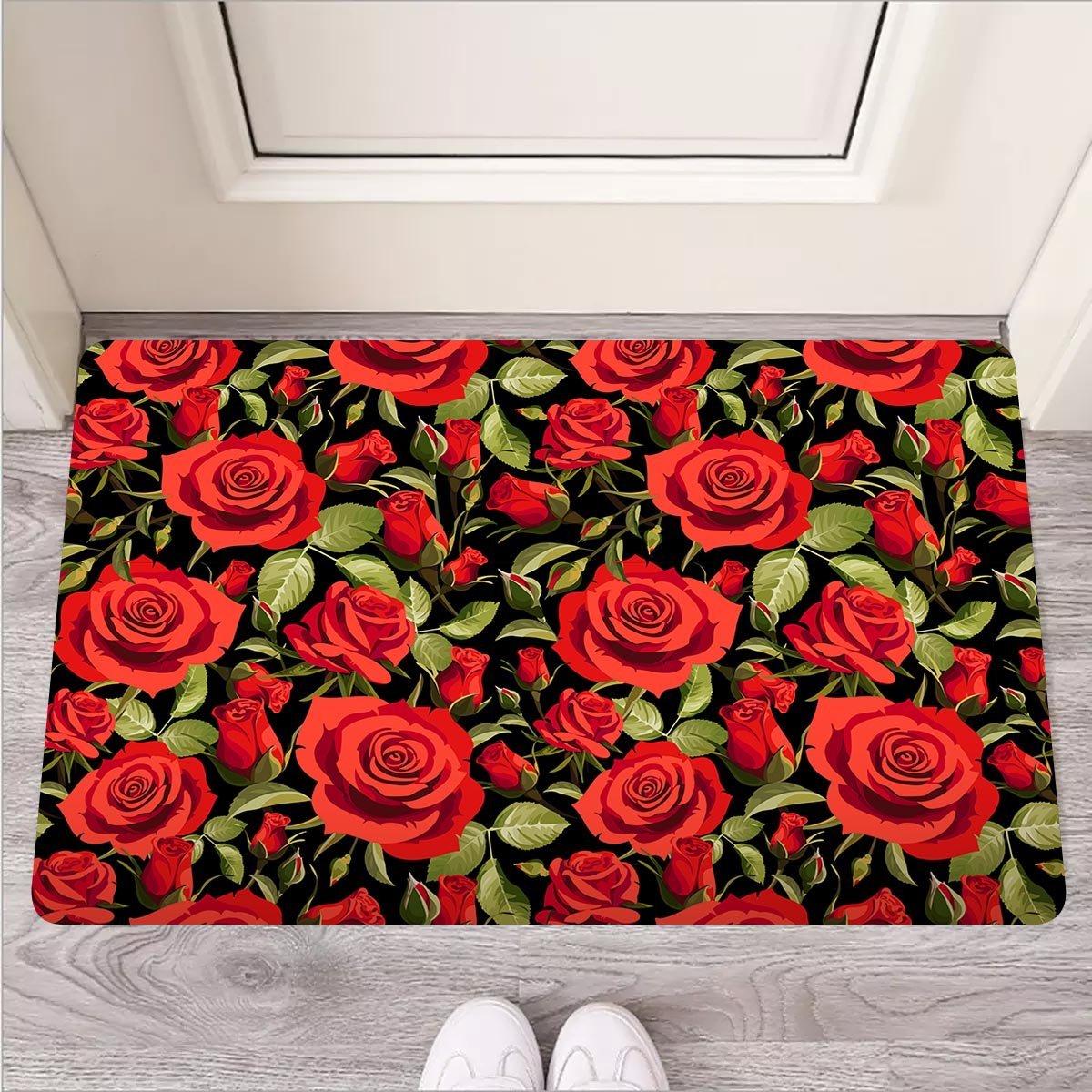 Red Rose Floral Door Mat-grizzshop