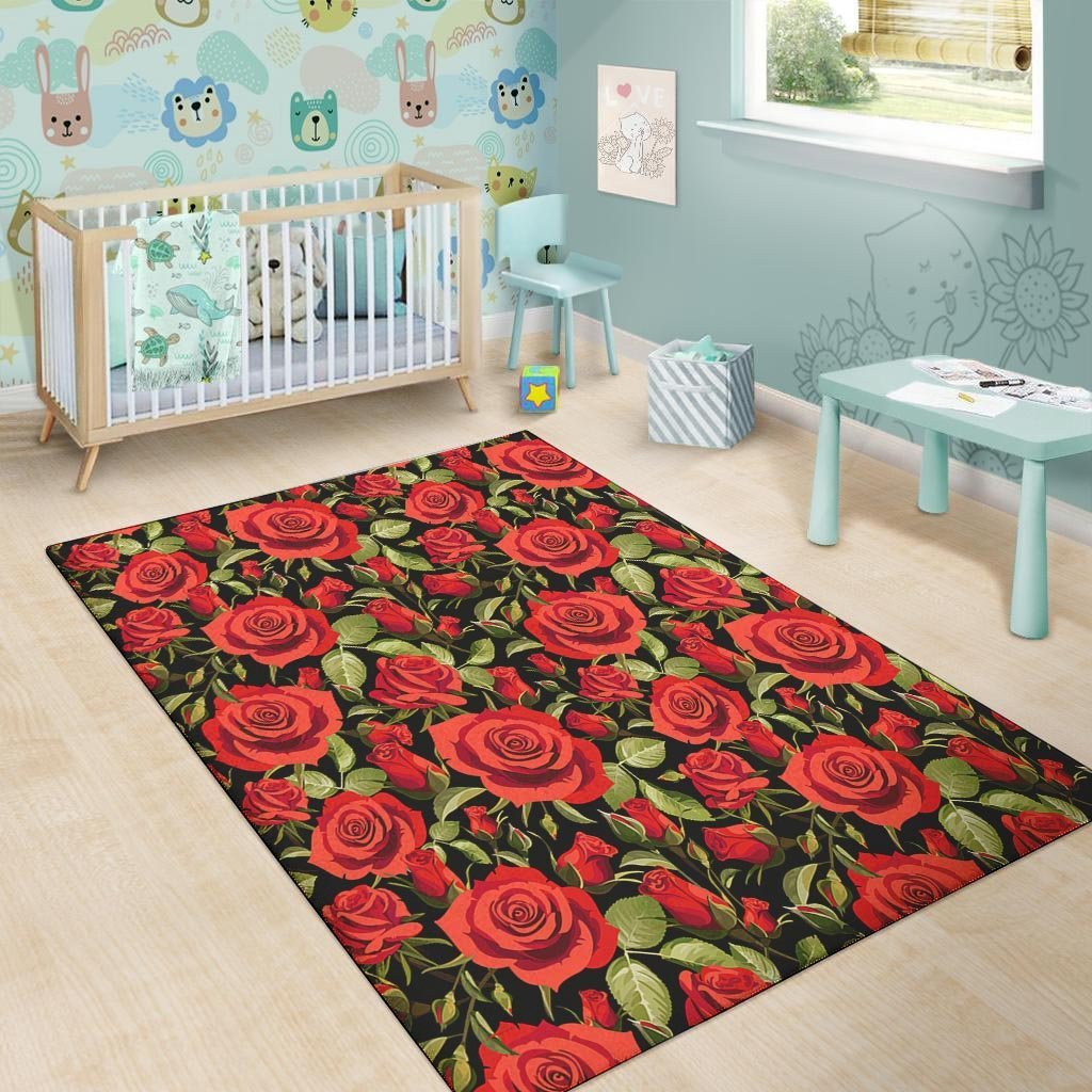 Red Rose Floral Floor Mat-grizzshop