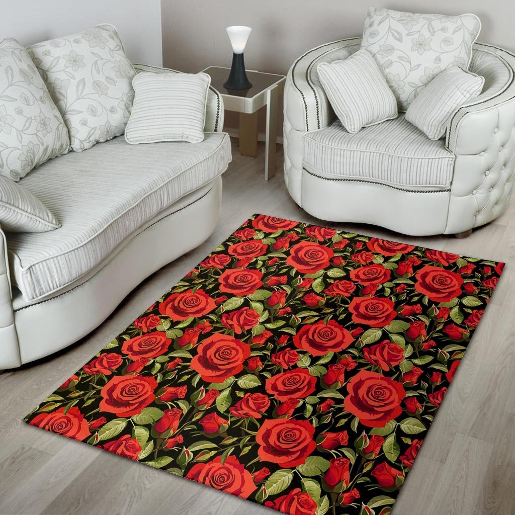 Red Rose Floral Floor Mat-grizzshop