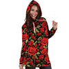 Red Rose Floral Hoodie Dress-grizzshop