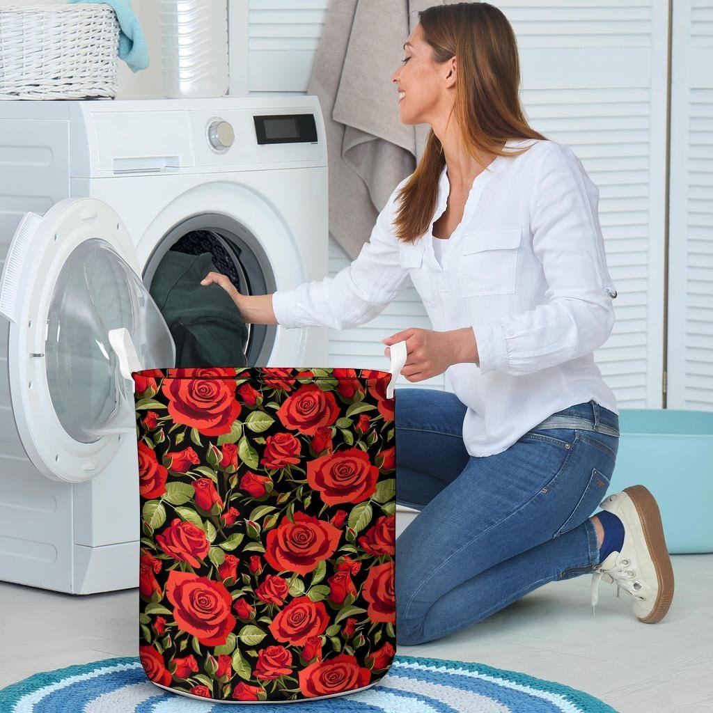 Red Rose Floral Laundry Basket-grizzshop