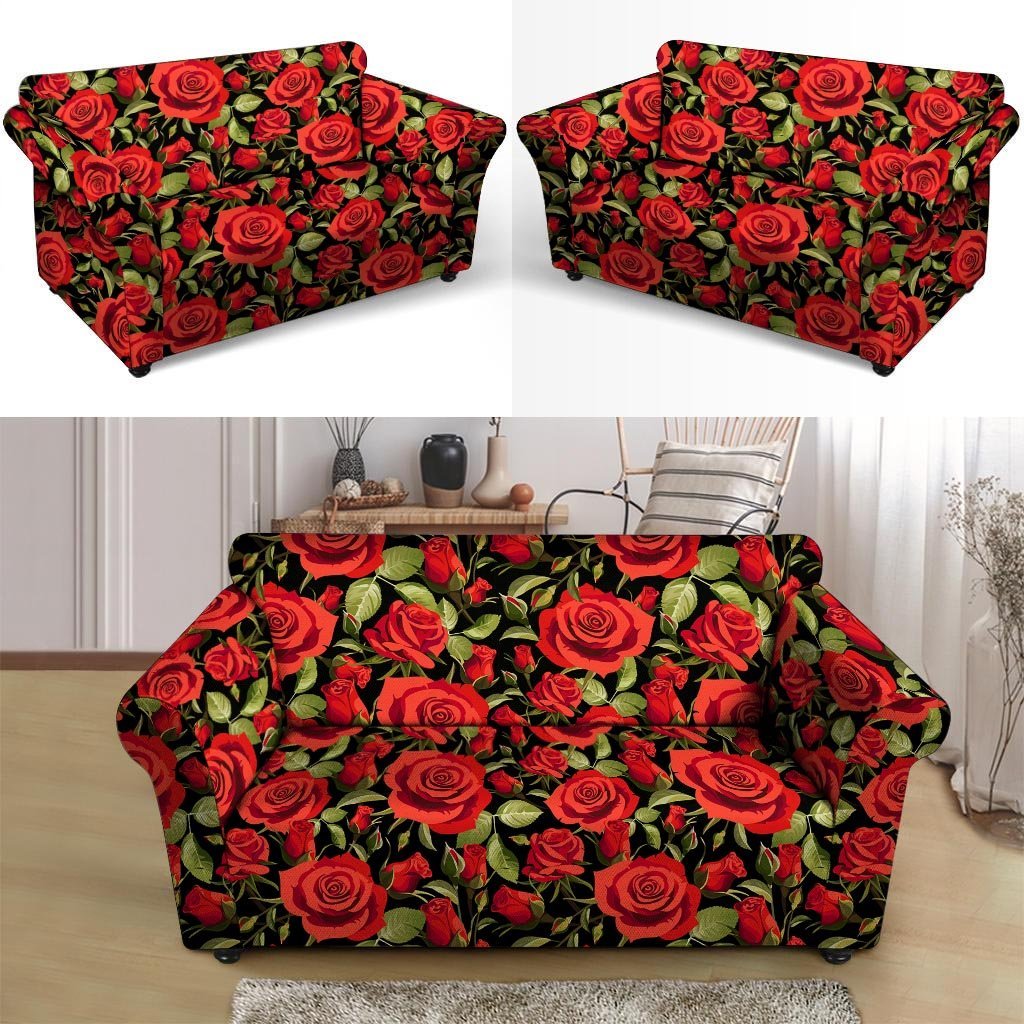 Red Rose Floral Loveseat Cover-grizzshop