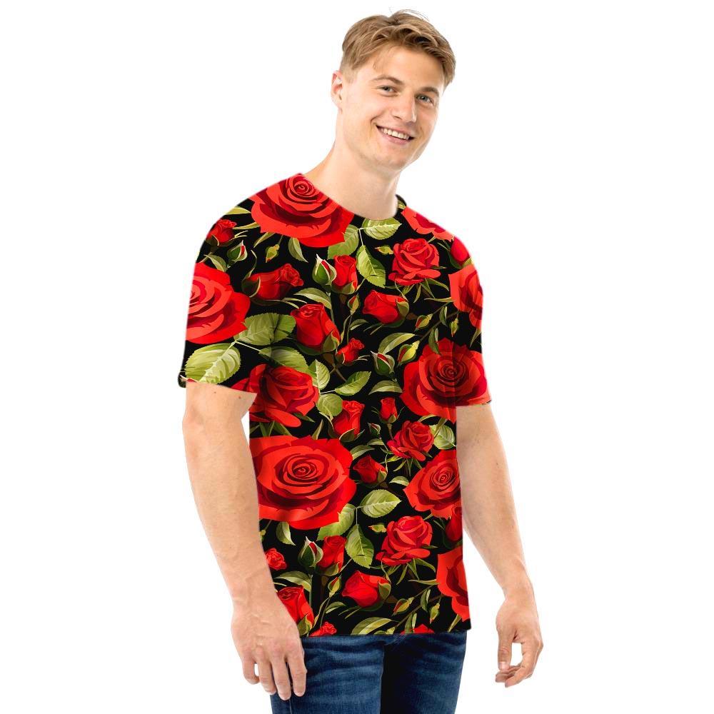 Red Rose Floral Men T Shirt-grizzshop