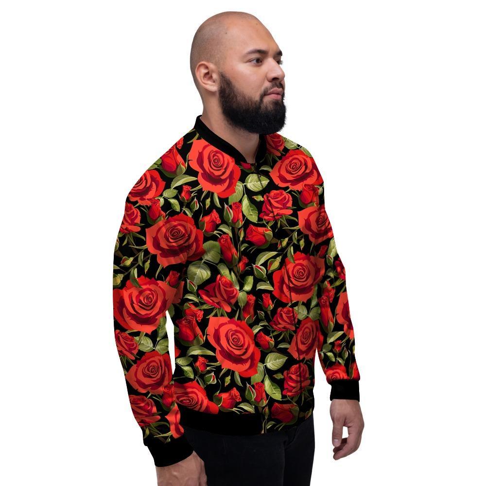 Red Rose Floral Men's Bomber Jacket-grizzshop