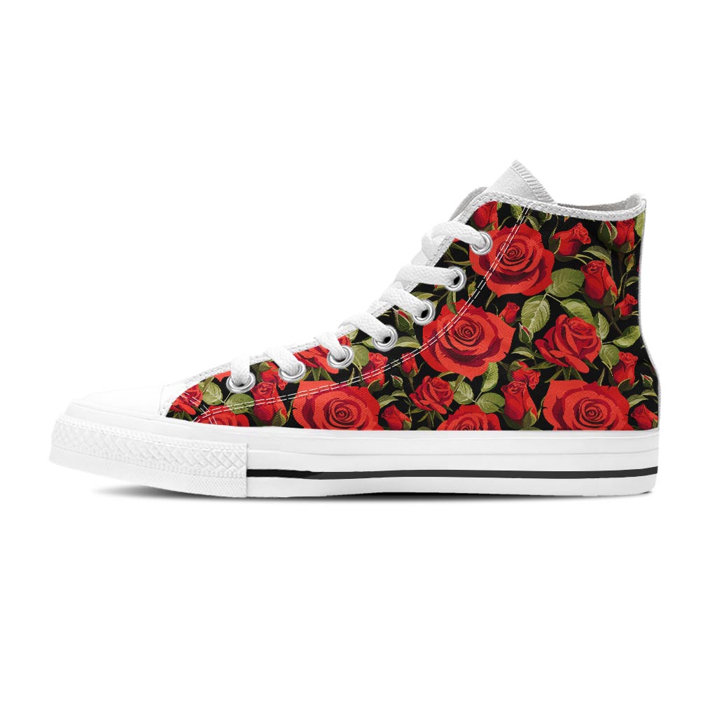 Red Rose Floral Men's High Top Shoes-grizzshop