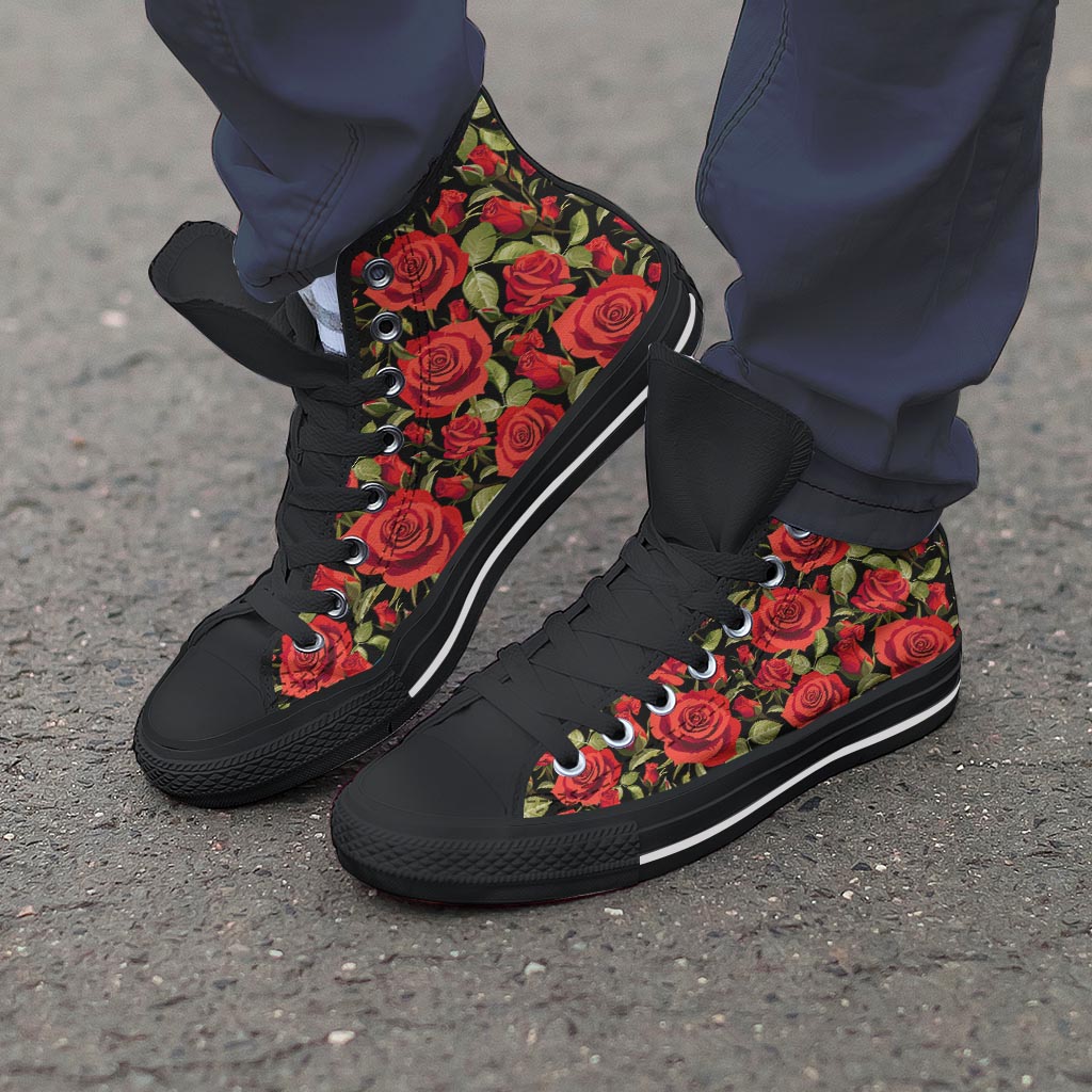 Red Rose Floral Men's High Top Shoes-grizzshop