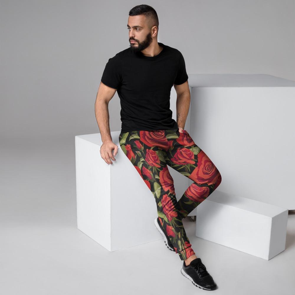 Red Rose Floral Men's Joggers-grizzshop