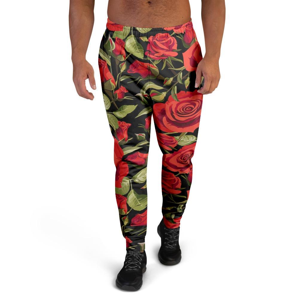 Red Rose Floral Men's Joggers-grizzshop