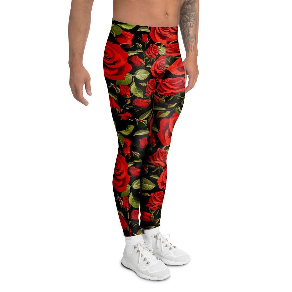 Red Rose Floral Men's Leggings-grizzshop