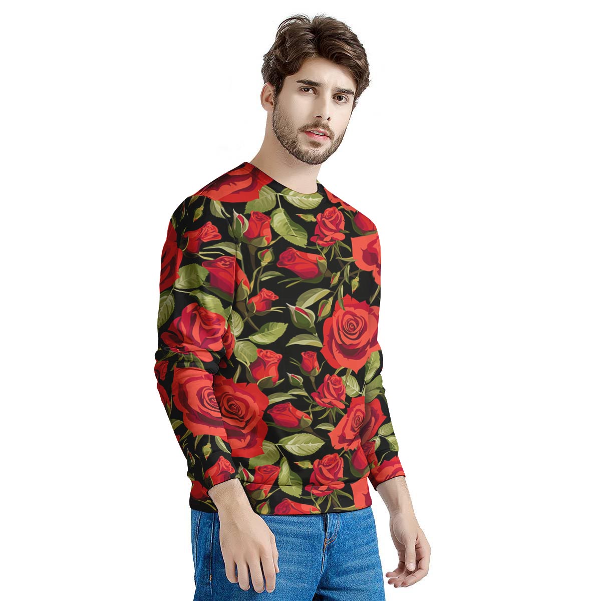 Red Rose Floral Men's Sweatshirt-grizzshop