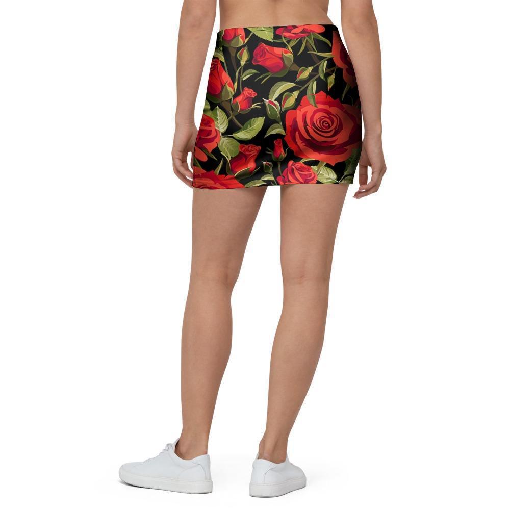 Red Rose Floral Mini Skirt-grizzshop